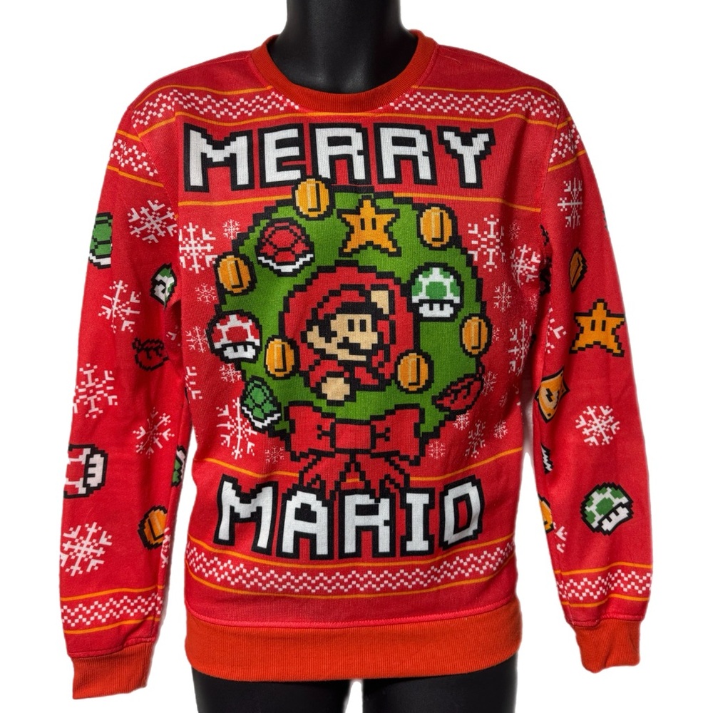 Merry Mario Nintendo Super Mario Thinkgeek Holiday Christmas Sweater Sweatshirt